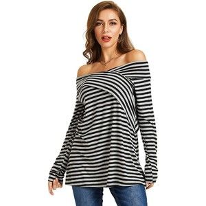 Sonja Betro Gray & Black Stripe Knit Off-Shoulder Tunic Top,Size M-NWT